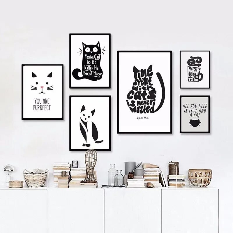 Постеры а4 на стену распечатать для интерьера Black and White Cat Animals Quote Modern Poster Canvas Printings Wall Canvas Art