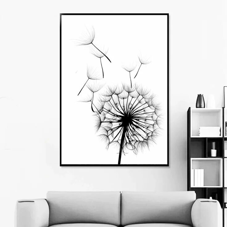 Постеры для интерьера для распечатки бесплатно Delightful Minimalist Dandelion & Feather Black & White Fine Art Canvas Prints i