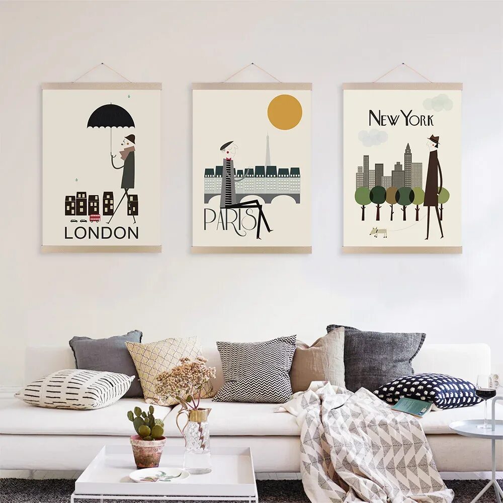 Постеры для интерьера на стену скачать Vintage London Paris New York Posters Prints Nordic Style Home Decor Scroll Wall