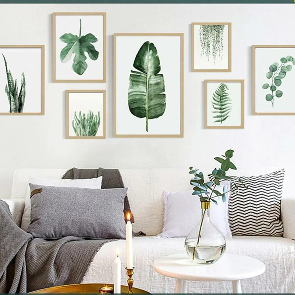 Постеры для интерьера на стену в гостиную 30*40cm/40*50cm Green Plants Canvas Art Print Poster Leaf Canvas Painting Wall P