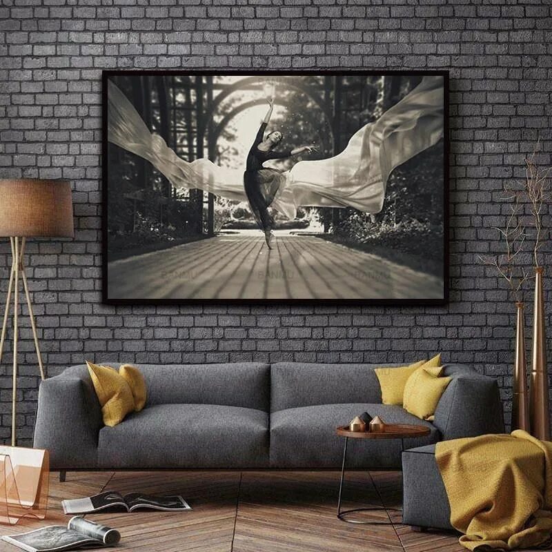 Постеры для интерьера на стену в гостиную Unframed Wall Decor Black White Dancer Figure Multiple Sizes - 20X30cm no frame 