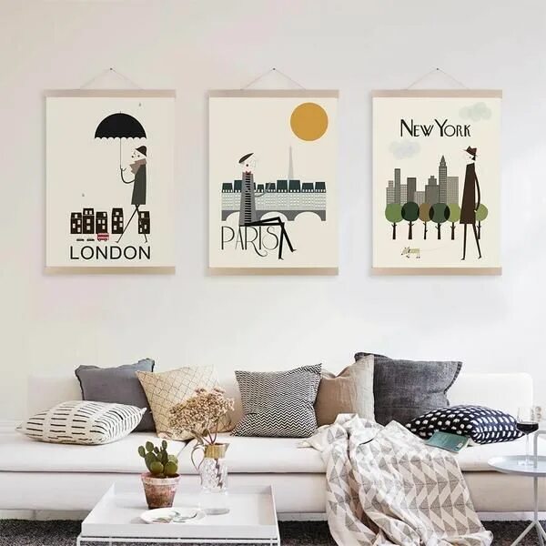 Постеры для интерьера в скандинавском стиле Vintage London Paris New York Posters Prints Nordic Style Home Decor S - Ellesea