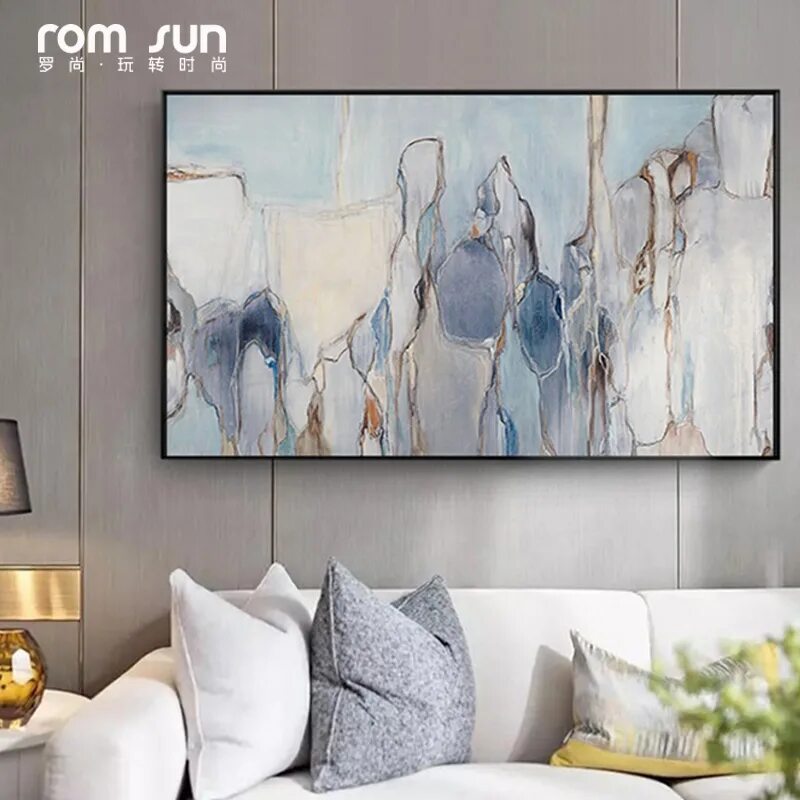 Постеры для серого интерьера Abstract Canvas Painting Grey Blue Flowing Color Poster Print Wall Art Picture F