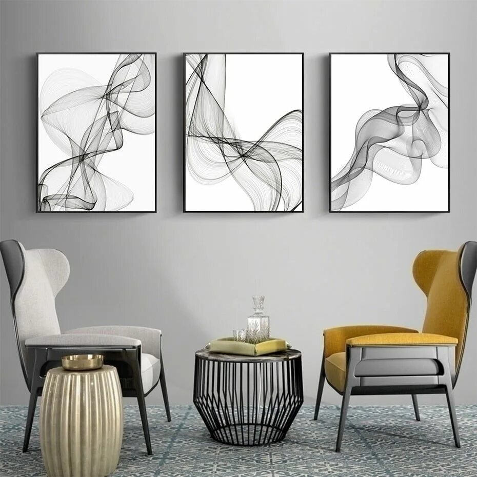 Постеры на стену для интерьера абстракция Black and White Abstract Wavy Lines - Canvas Wall Art Print13x18cm / Style B Liv