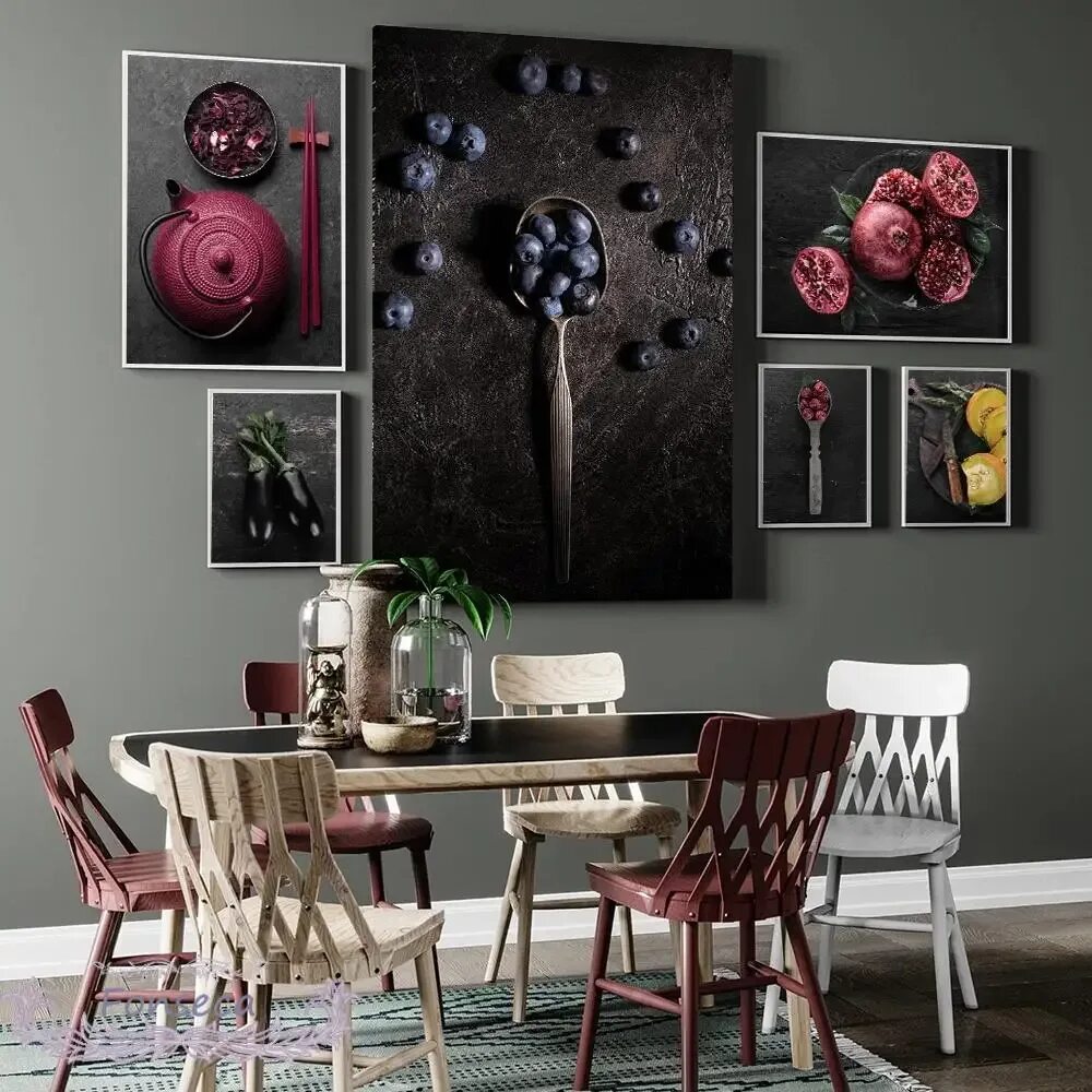 Постеры на стену для интерьера кухни Pomegranate Cranberry Blueberry Eggplant Pumpkin Modular Canvas Painting Dining 