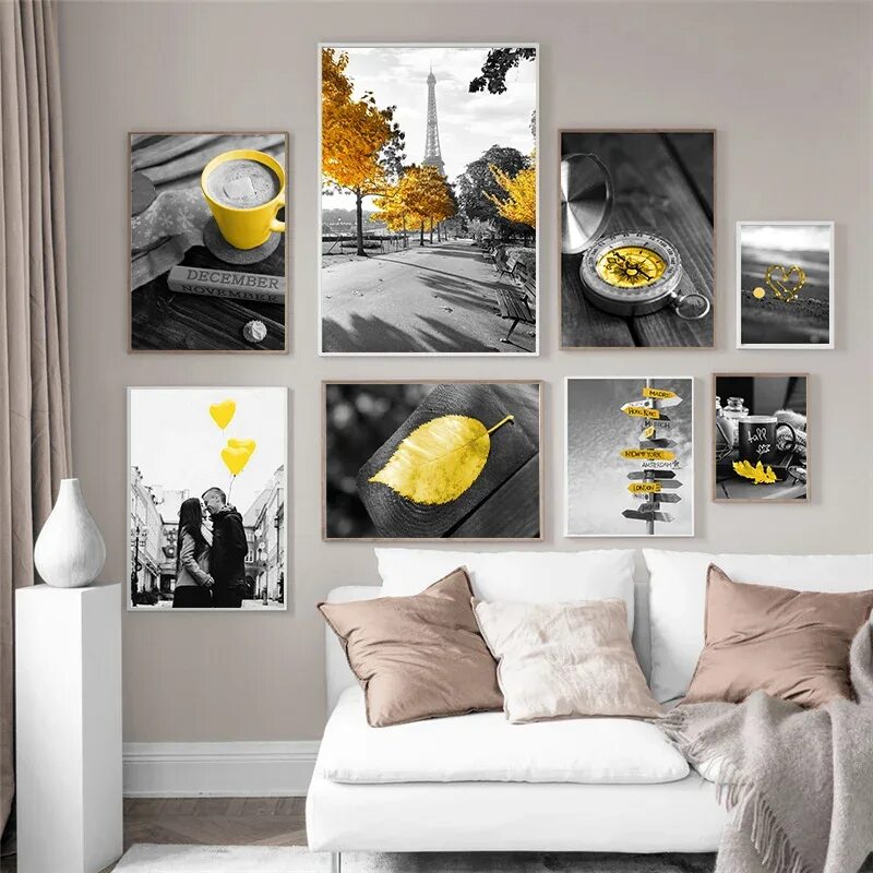 Постеры на стену для интерьера природа Wall Pictures Living Room Yellow Decorative Prints Wall Painting - Black White -