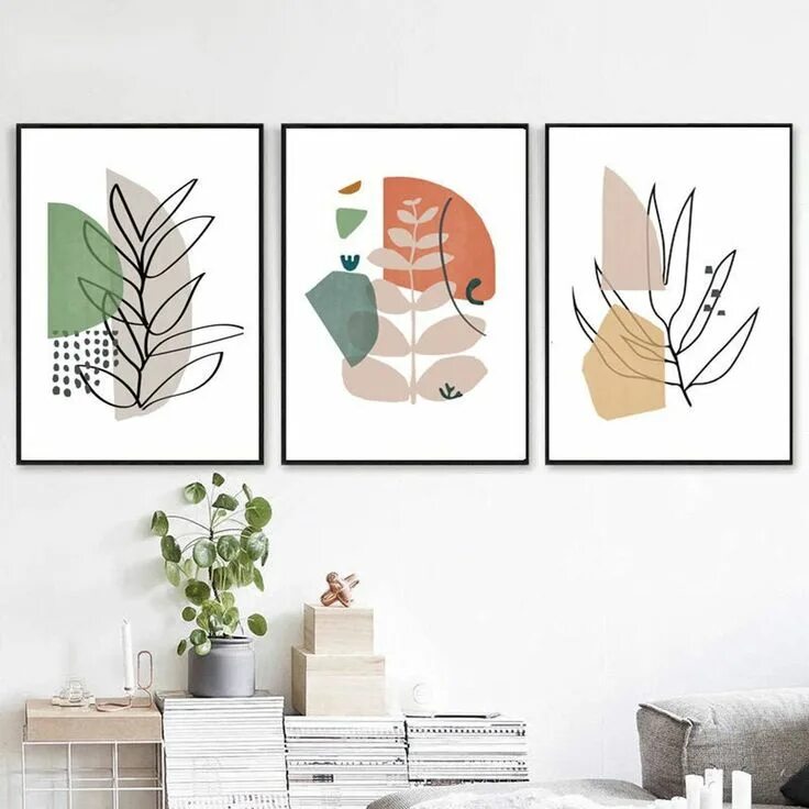 Постеры на стену для интерьера своими руками Leaf Line Drawing Set Of 3 Prints Leaves Wall Art Botanical Etsy Modern art abst