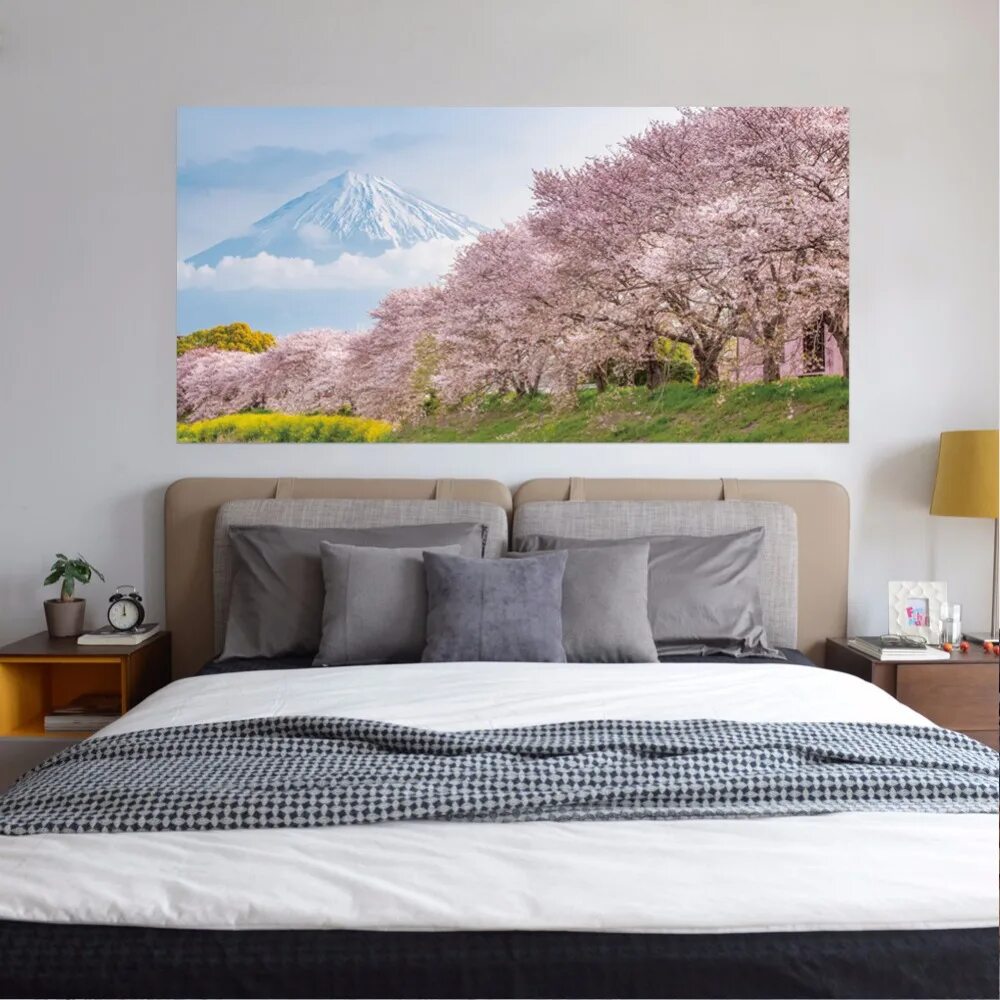 Постеры над кроватью фото 3D New Arrival Japan Sakura Bed Headboard landscape Murals Sticker Bedroom Wallp