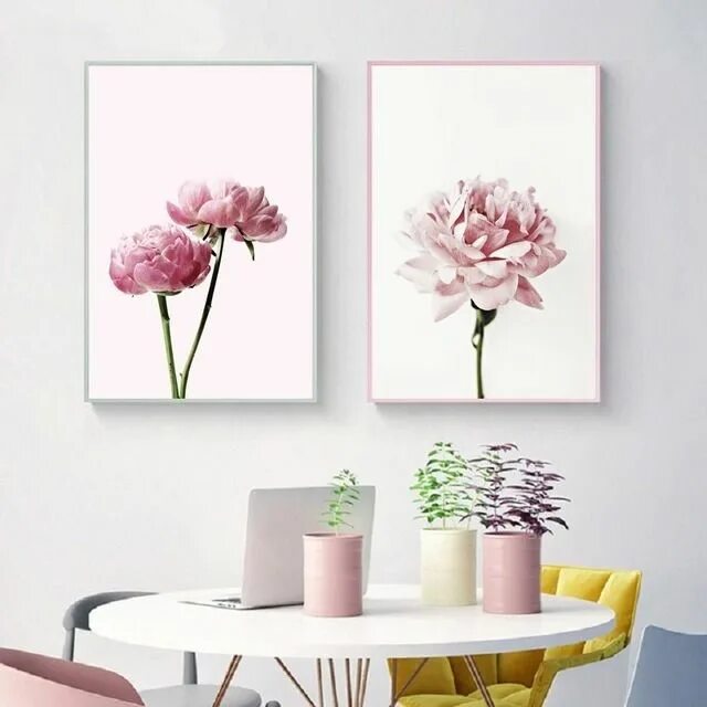 Постеры с цветами для интерьера на стену $2.99 Pink Peony Flower Canvas Painting Nordic Poster Modular Wall Pictures for 