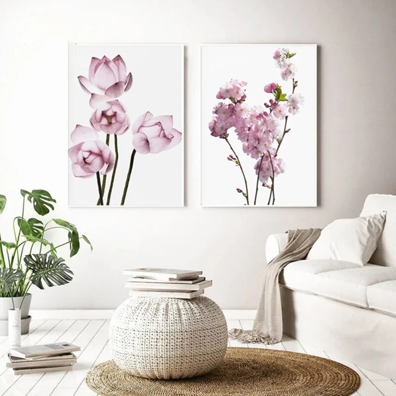 Постеры с цветами для интерьера на стену Pear Blossom Lotus Nordic Poster Pink Wall Art Canvas Painting Posters And Print