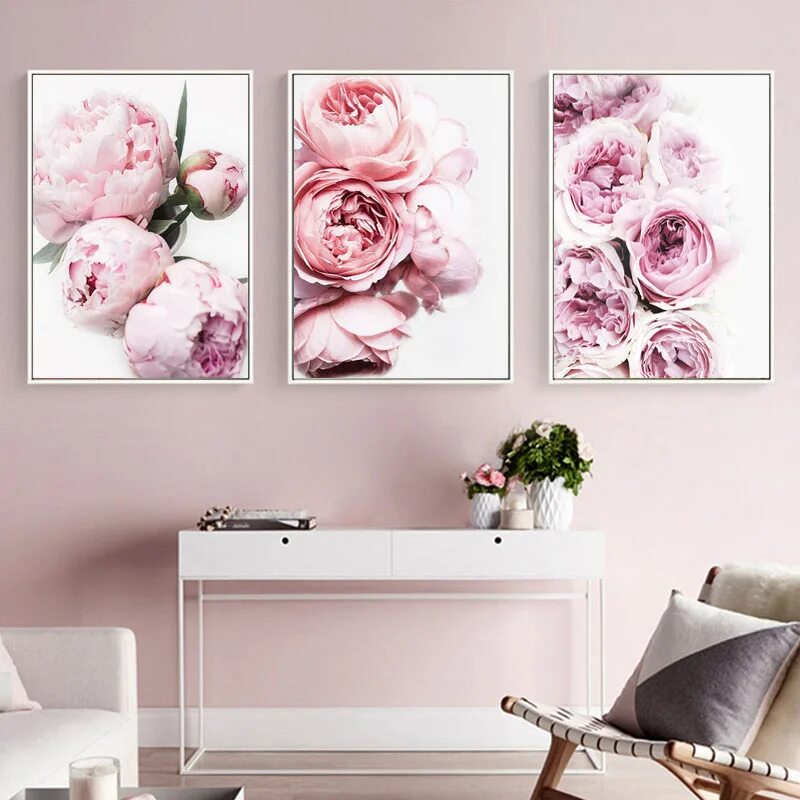 Постеры с цветами для интерьера на стену Pink Classical Flowers Nordic Poster Wall Art Canvas Painting Romantic Picture P