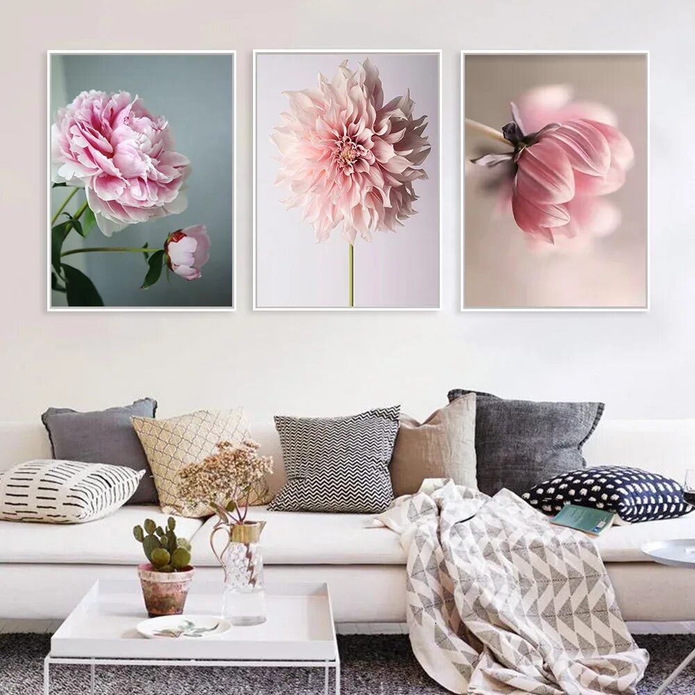 Постеры с цветами для интерьера на стену Nordic Spray Poster Blush Poney Beauty Canvas Painting Life Flowers Art Posters 