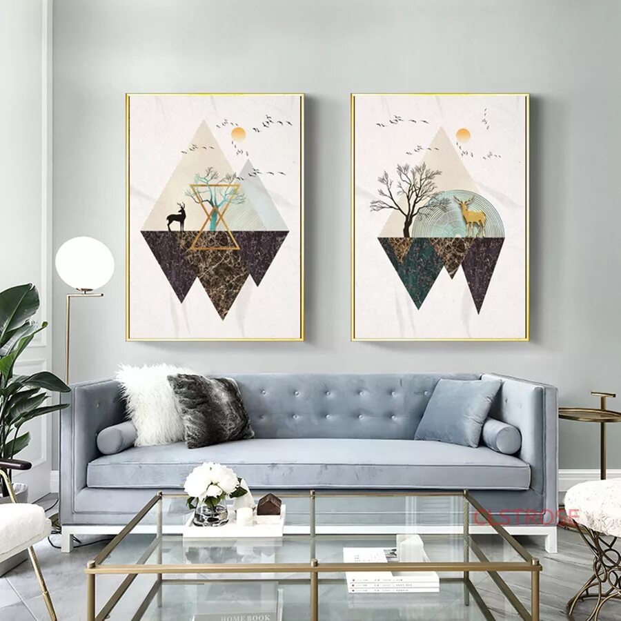 Постеры в интерьере гостиной Minimalist Geometric Nordic Style Abstract Art Poster Landscape Canvas Painting 