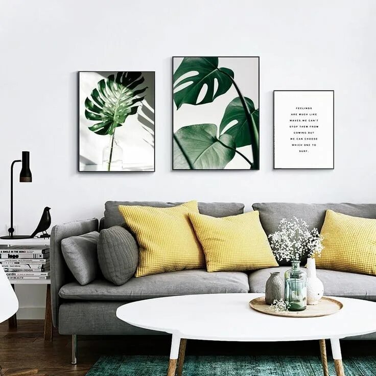 Постеры в интерьере гостиной Photo Mural Tropical Modern prints, Leaf wall art, Living room pictures