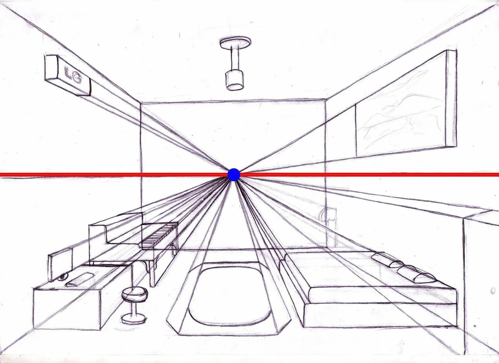 Построение интерьера комнаты Linear perspective - 63 photo