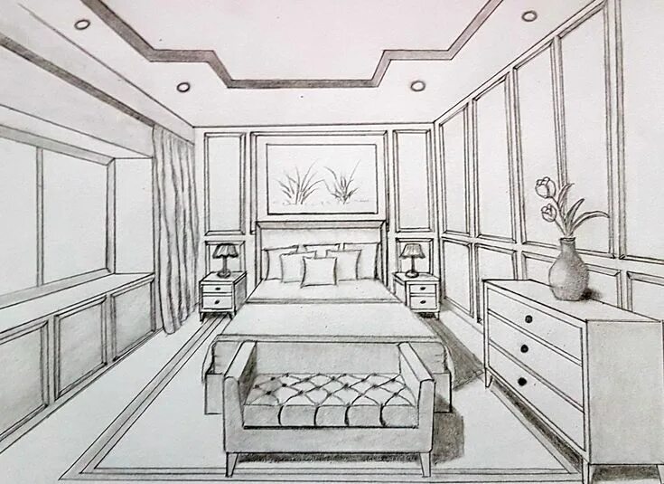 Построение интерьера комнаты one point perspective draw Room perspective drawing, Perspective room, Perspecti