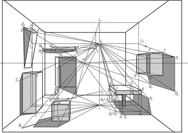 Построение перспективы интерьера комнаты План комнаты инженерная графика