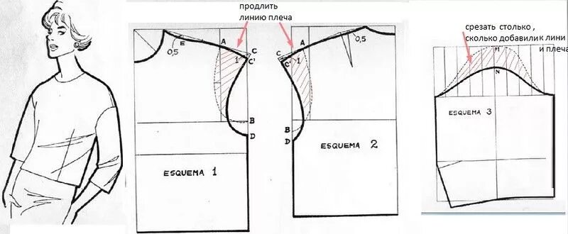 Построение спущенного рукава на выкройке основе Осинка Выкройки, Платье со спущенными плечами, Рукава