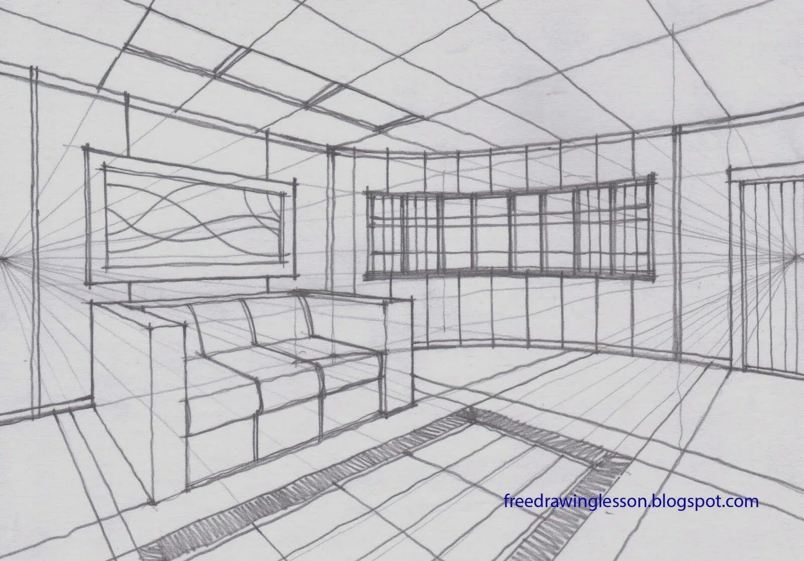 Построение угловой перспективы интерьера Pin on interior perspective drawings