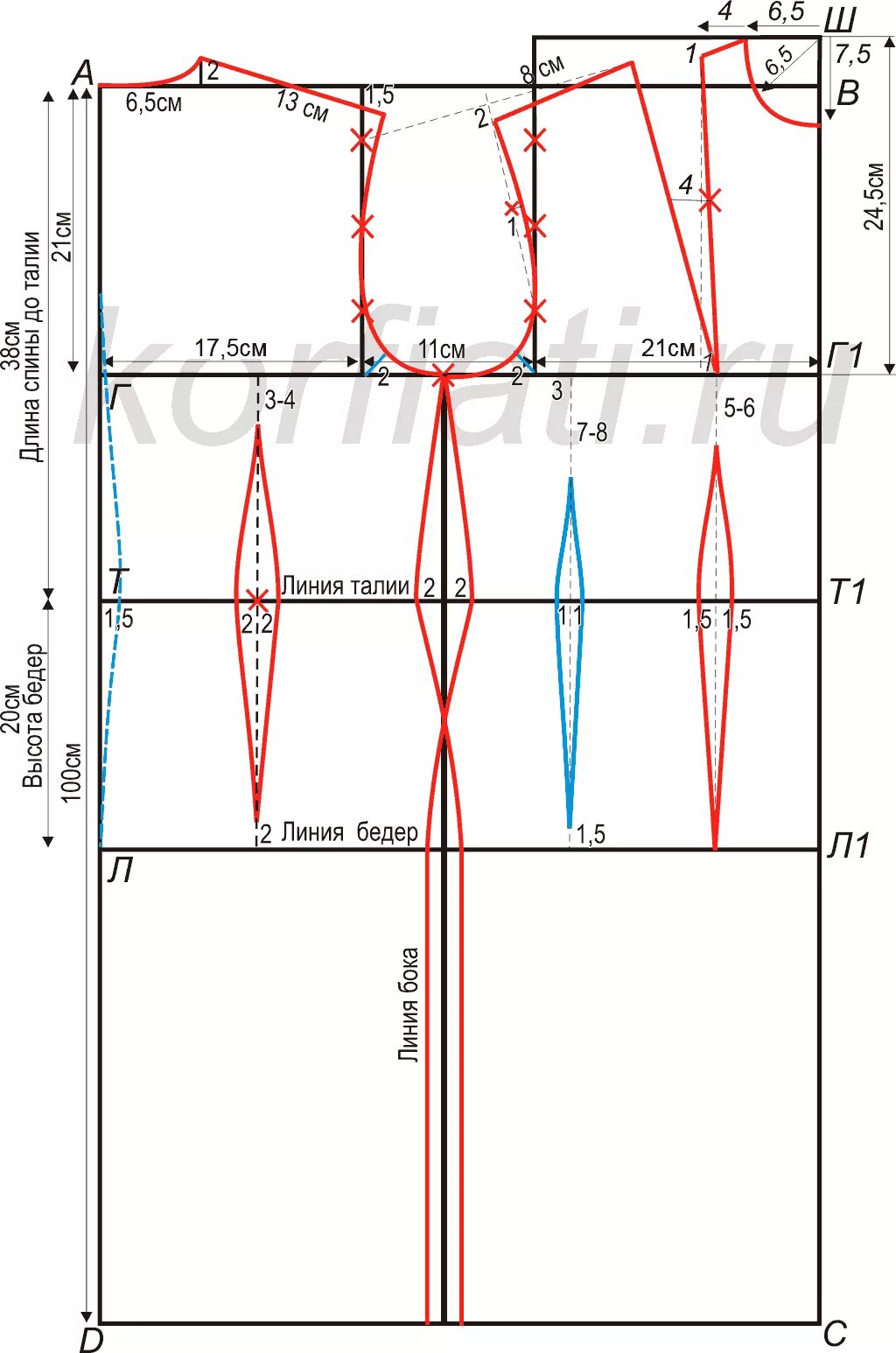 Построение выкройки бесплатно по своим размерам Выкройка-основа изделий одежды от Школы Шитья А. Корфиати Выкройки, Уроки шитья,