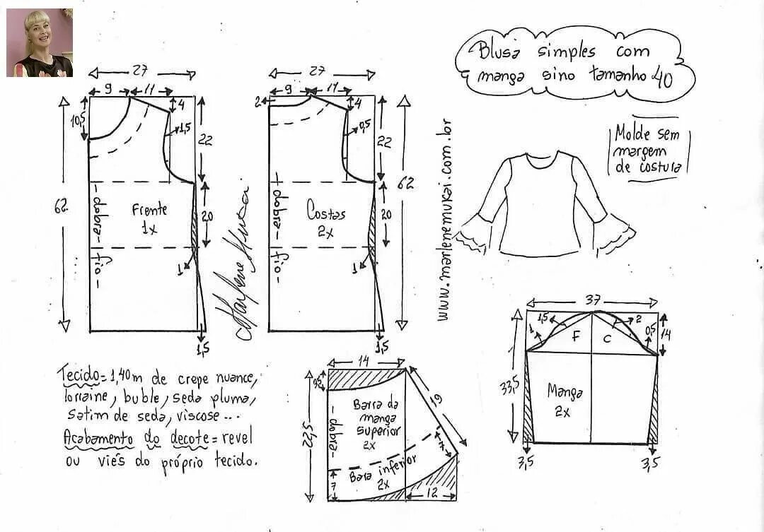 Построение выкройки блузки с рукавом пошагово Шитьё по видеоурокам Ольги Никишичевой Выкройки, Шитье, Моделирование