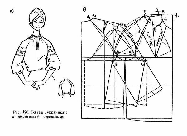 Построение выкройки блузки с рукавом реглан Блуза "украинка" Cucito