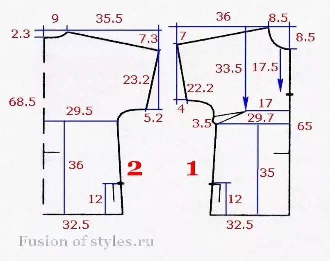 Построение выкройки блузки с цельнокроеным рукавом Шитье Выкройки, Блузки, Шитье