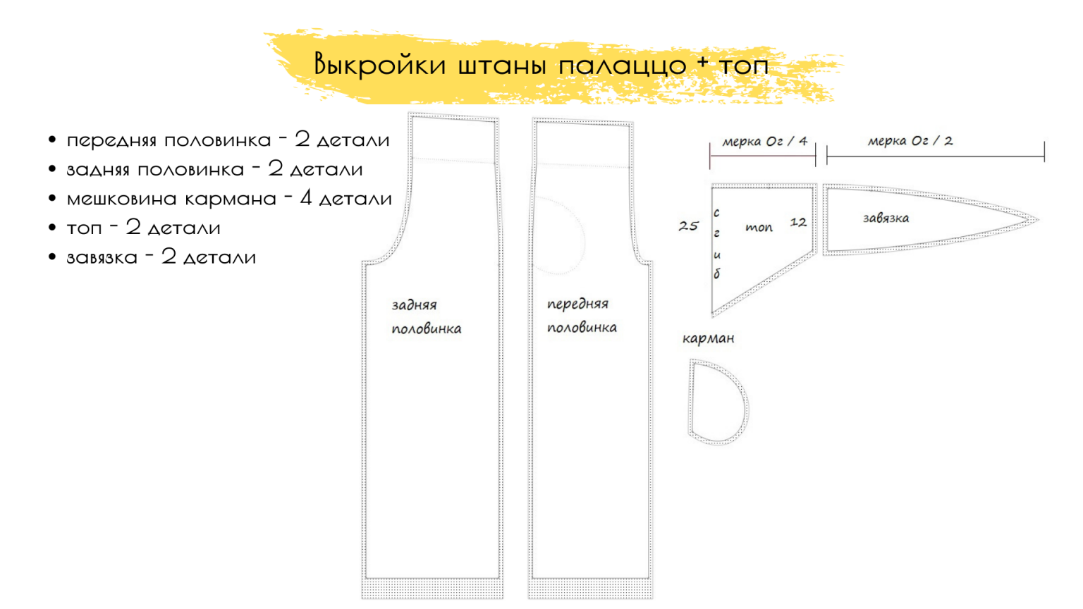 Построение выкройки брюк женских палаццо Двухсторонний топ и брюки палаццо с завышенной талией выкройка