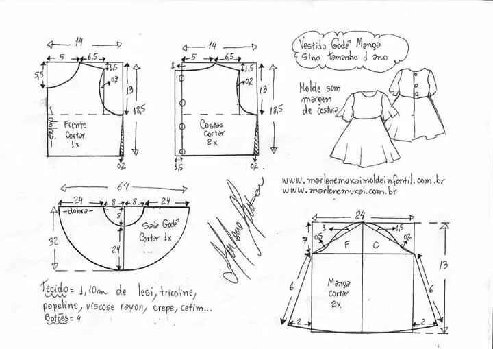 Построение выкройки детского платья Пин от пользователя Татьяна на доске vestidos kit Выкройки, Платье для девочки, 