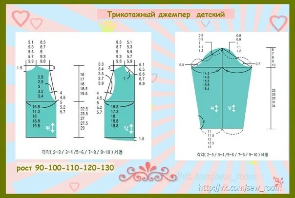 Построение выкройки детской одежды Базовая выкройка джемпера из трикотажа для ребенка 2-10 лет , рост 90-100-110-12