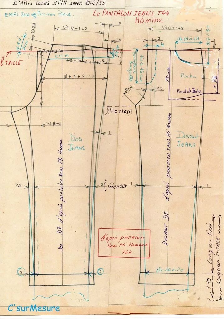 Построение выкройки джинсов женских Épinglé sur couture