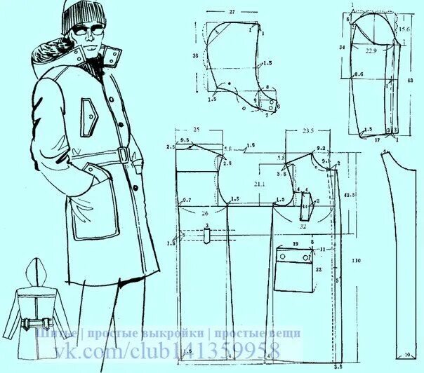 Построение выкройки мужского пальто Шитье простые выкройки простые вещи Выкройки, Шитье, Мужской пиджак