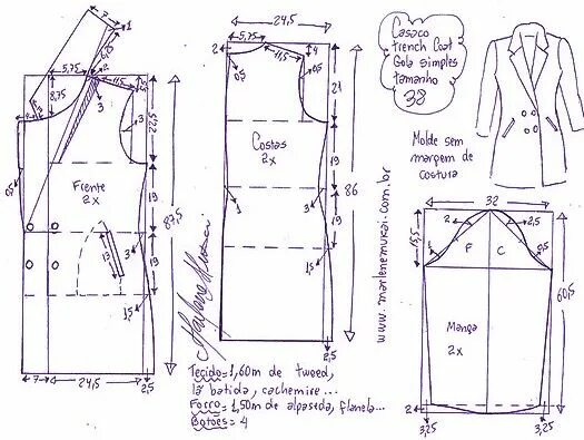 Построение выкройки пальто женского Пин на доске Découpe et couture - Кройка и Шитьё Выкройки, Женская выкройка, Пал