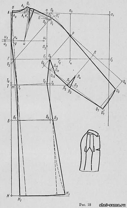 Построение выкройки пальто женского 15. Построение чертежа основы женского пальто с цельнокроеными рукавами - Ремонт
