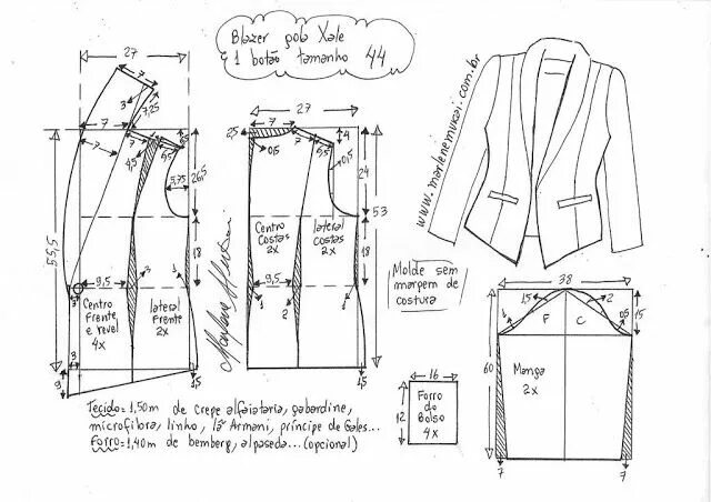 Построение выкройки пиджака женского Выкройка стильного трикотажного блейзера