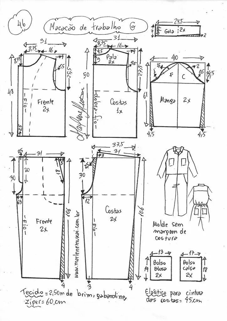 Построение выкройки пижамы женской Macacão de trabalho - Marlene Mukai Mens sewing patterns, Jumpsuit pattern sewin