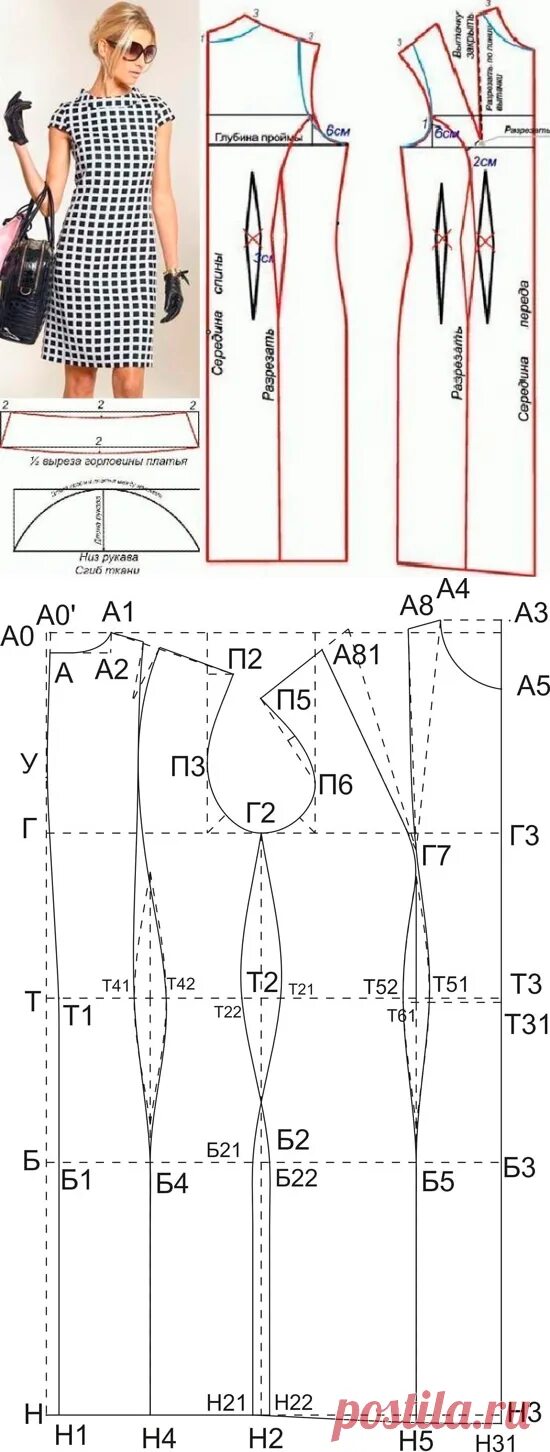 Построение выкройки платья без рукавов Построение выкройки платья-футляр