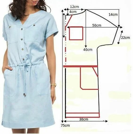 Построение выкройки платья рубашки Платье Выкройки женской одежды, Пошив женской одежды, Выкройки