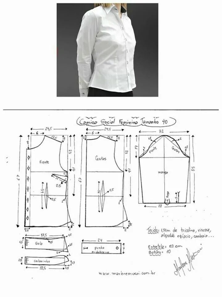 Построение выкройки рубашки женской Camisa para Dama Shirt pattern, Fashion sewing pattern, Blouse pattern sewing