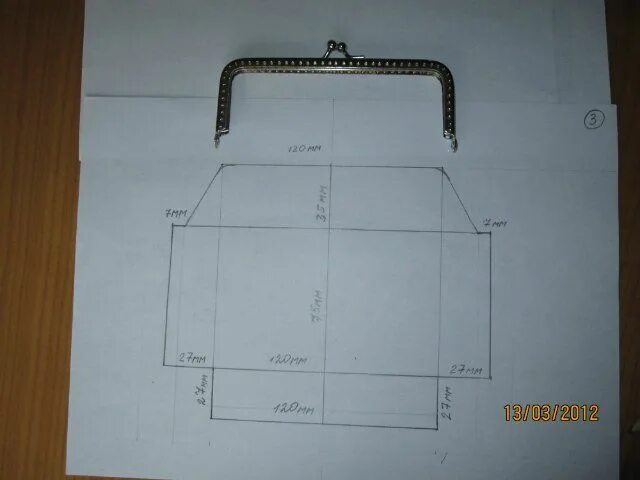 Построение выкройки сумки с фермуаром Радикал-Фото: Картинка - Пособие по созданию портмоне, Выкройка сумки, Выкройки 