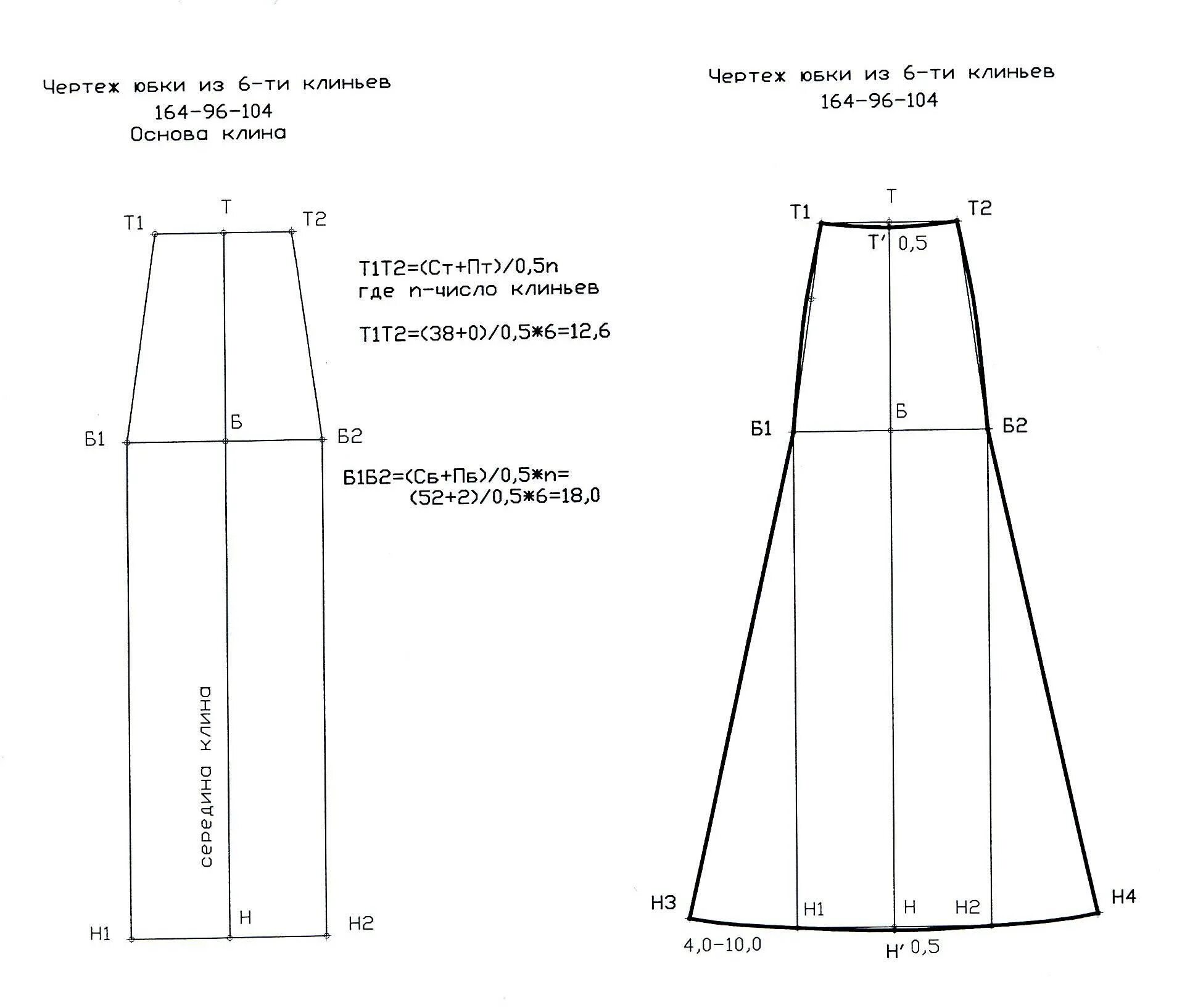 Построение выкройки юбки годе 6 клиньев 2.2.4 Построение клиньевых юбок на основе бк прямой юбки