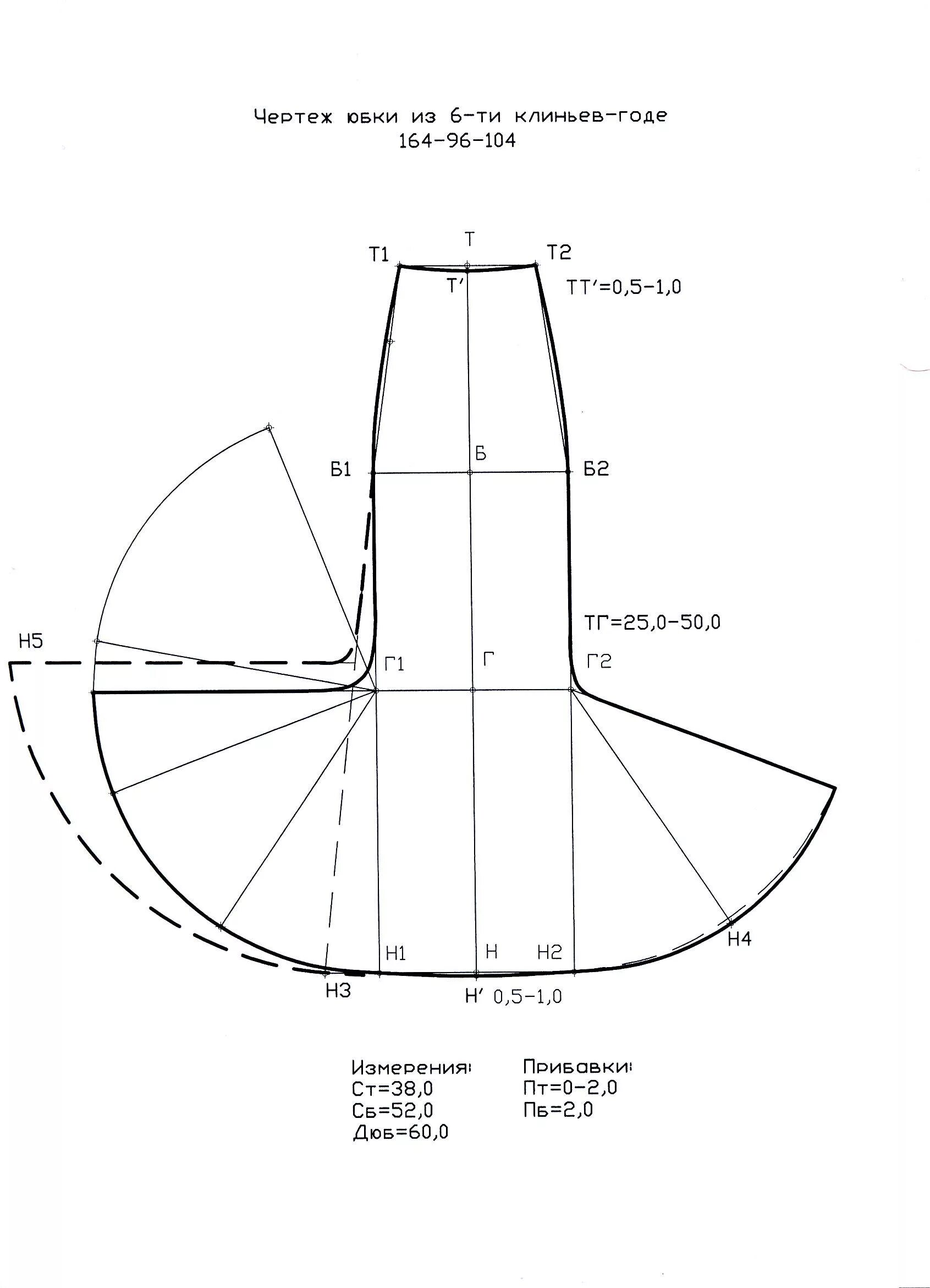 Построение выкройки юбки годе 6 клиньев 2.2.4 Построение клиньевых юбок на основе бк прямой юбки