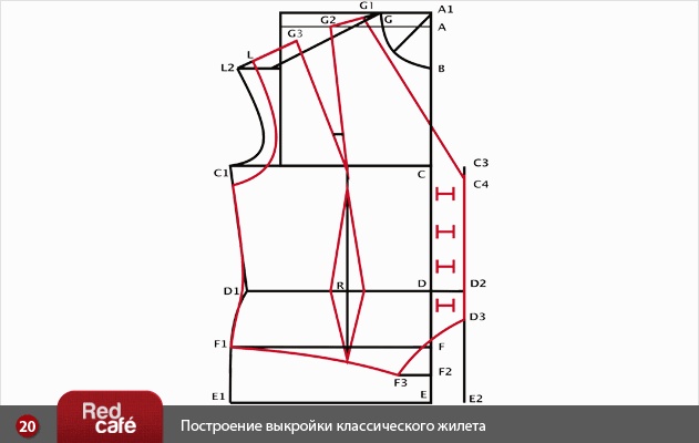 Построение выкройки жилета женского RedCafe Построение выкройки классического женского жилета Blusas