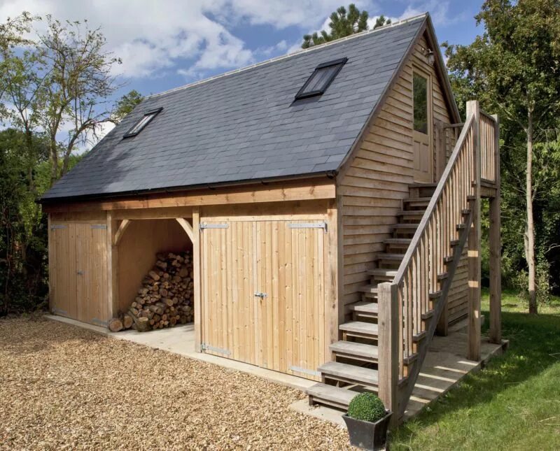 Построить дом на участке фото Three Bay Timber Garage with Oak Beams and Room Above, Peterborough Timber garag