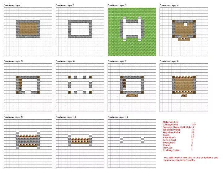 Построить дом в майнкрафте по схеме Minecraft Castle Blueprints Layer By Layer.Minecraft Castle Blueprints Layer By 