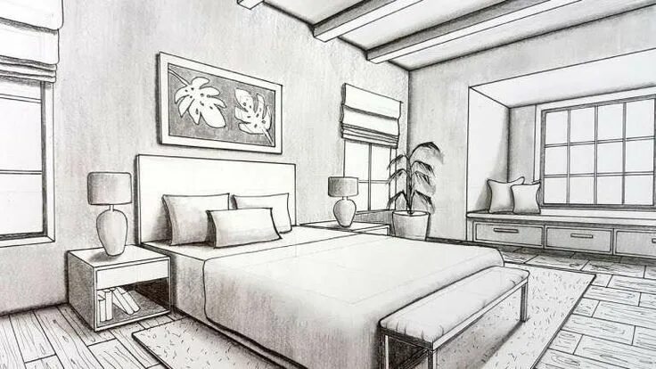 Построить интерьер комнаты 7+ Awesome Bedroom 2 Point Perspective Collection Perspective room, Bedroom draw