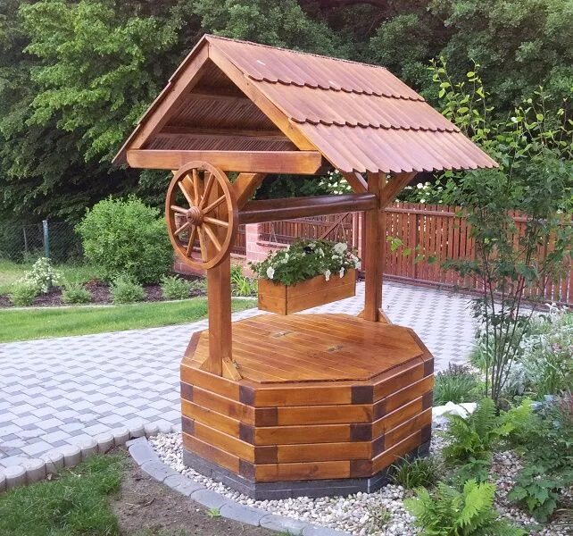 Построить колодец на даче своими руками Dřevěný rumpál na studnu do prům. 120 cm Pallet projects garden, Backyard seatin