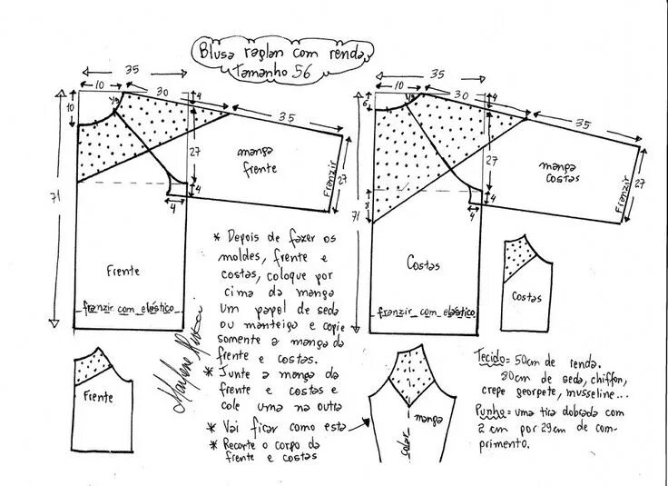 Построить выкройку блузки с рукавом Пин на доске Шитье, выкройки