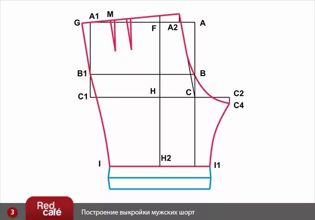 Построить выкройку мужских шорт на резинке RedCafe Построение, моделирование выкройки мужских шорт