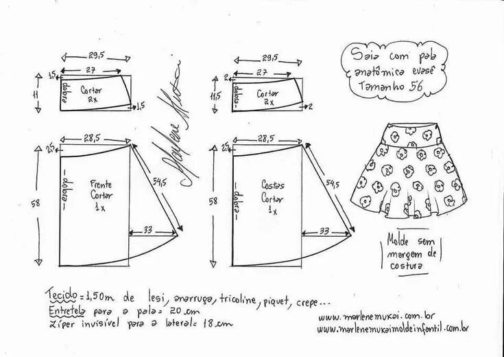 Построить выкройку юбки для девочки Пин от пользователя Berito Mejia на доске faldas Шитье, Выкройки, Юбка